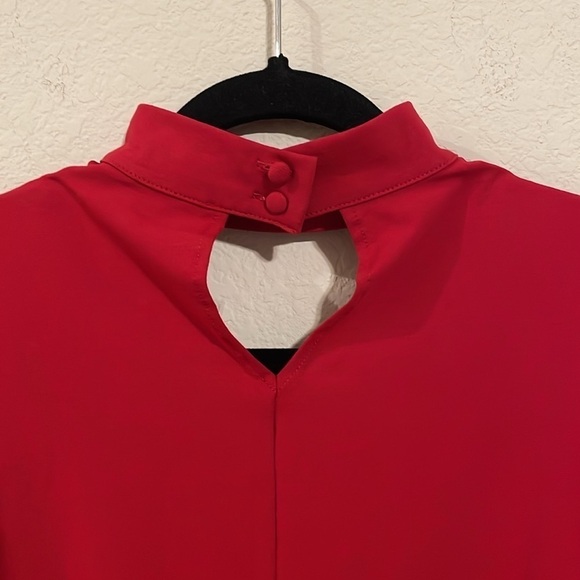 Boston Proper Women's Shirt Small Red Cutout Mock Stretch Fitted Bodycon - Picture 5 of 14